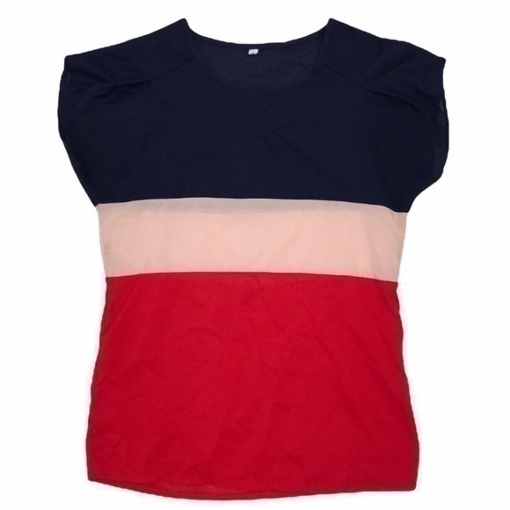 Sheer Colorblock Striped Blouse